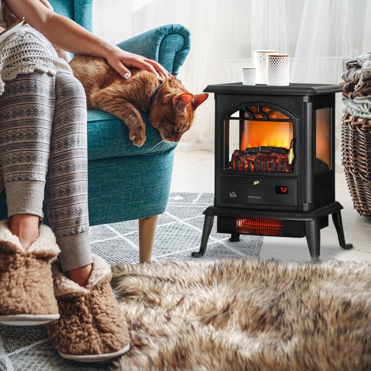 23 inch Electric Infrared Fireplace Stove, Freestanding Fire Place Heater with Realistic Log Flame, Timer, Black