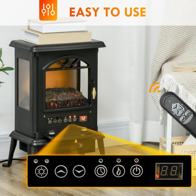 23 inch Electric Infrared Fireplace Stove, Freestanding Fire Place Heater with Realistic Log Flame, Timer, Black