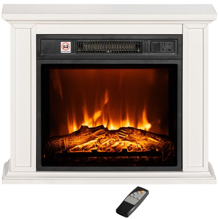 26 inch Freestanding Electric Fireplace with Mantel, 1400W Replaceable Fireplace Insert Heater with 3D Flame Effect, WHite