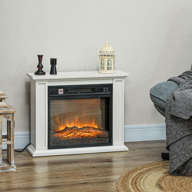 26 inch Freestanding Electric Fireplace with Mantel, 1400W Replaceable Fireplace Insert Heater with 3D Flame Effect, WHite