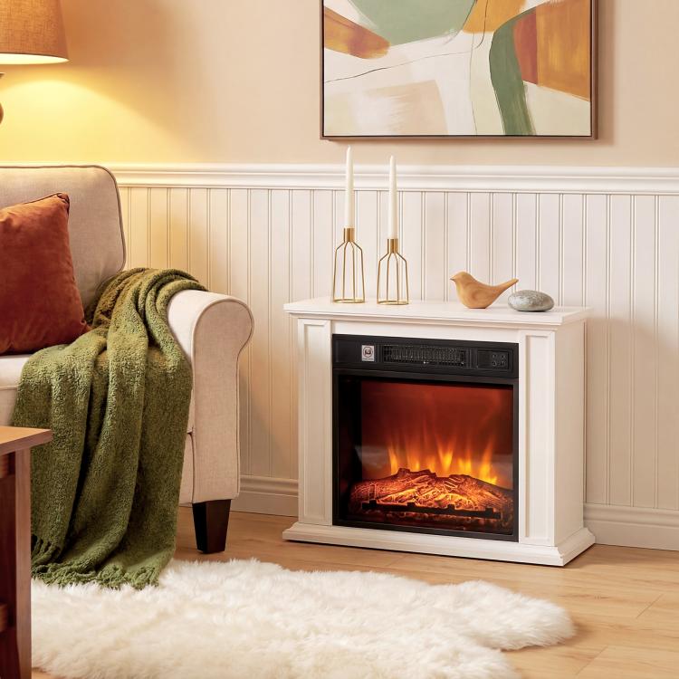 26 inch Freestanding Electric Fireplace with Mantel, 1400W Replaceable Fireplace Insert Heater with 3D Flame Effect, WHite