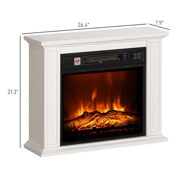 26 inch Freestanding Electric Fireplace with Mantel, 1400W Replaceable Fireplace Insert Heater with 3D Flame Effect, WHite