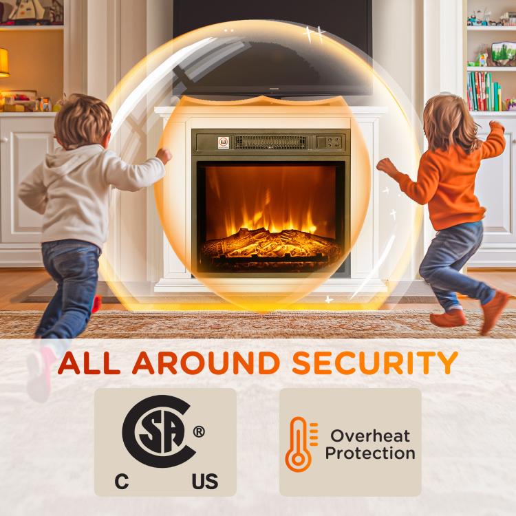 26 inch Freestanding Electric Fireplace with Mantel, 1400W Replaceable Fireplace Insert Heater with 3D Flame Effect, WHite