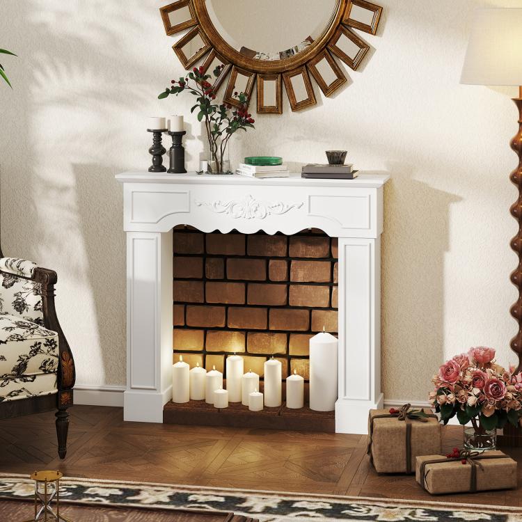 Baroque Fireplace Mantel, Freestanding Fireplace Surround with Leg for Electric Fireplaces, 43.3 inch W x 39.8 inch H, White