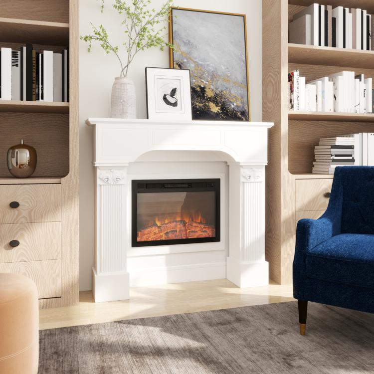 Baroque Fireplace Mantle, Freestanding Fireplace Surround for Electric Fireplaces, 43.3 inch W x 42.8 inch H, White
