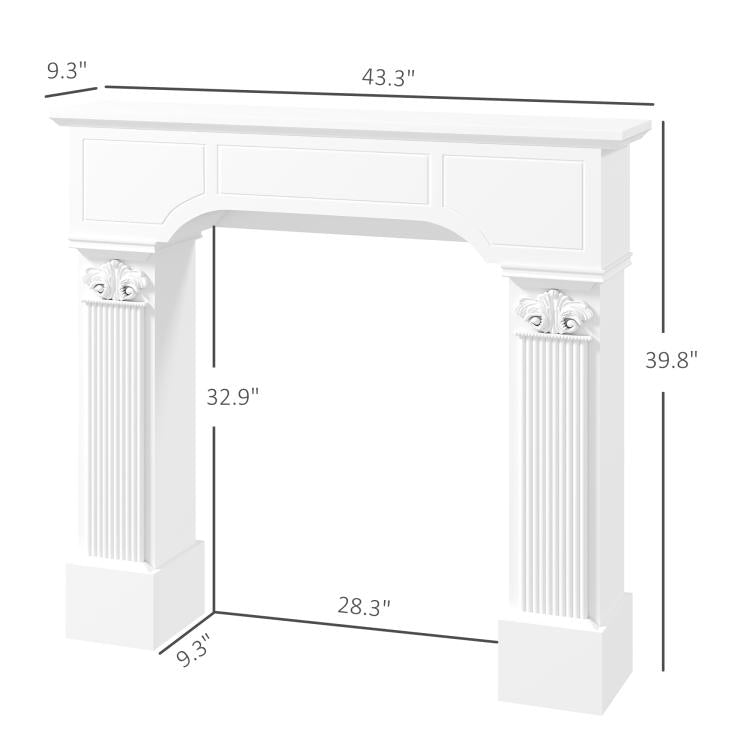 Baroque Fireplace Mantle, Freestanding Fireplace Surround for Electric Fireplaces, 43.3 inch W x 42.8 inch H, White