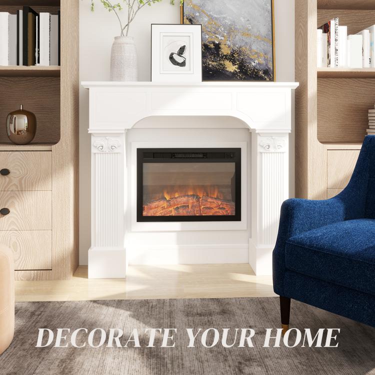 Baroque Fireplace Mantle, Freestanding Fireplace Surround for Electric Fireplaces, 43.3 inch W x 42.8 inch H, White