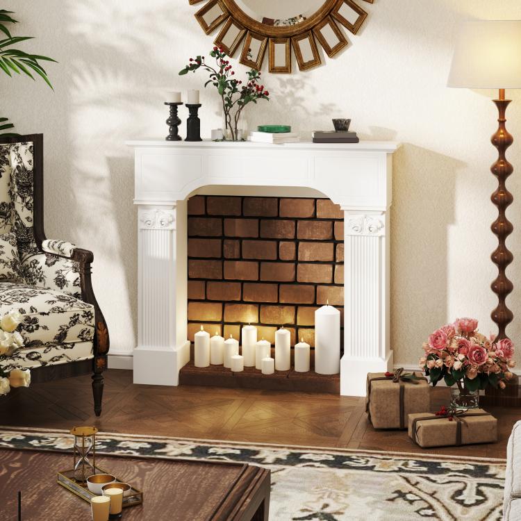Baroque Fireplace Mantle, Freestanding Fireplace Surround for Electric Fireplaces, 43.3 inch W x 42.8 inch H, White