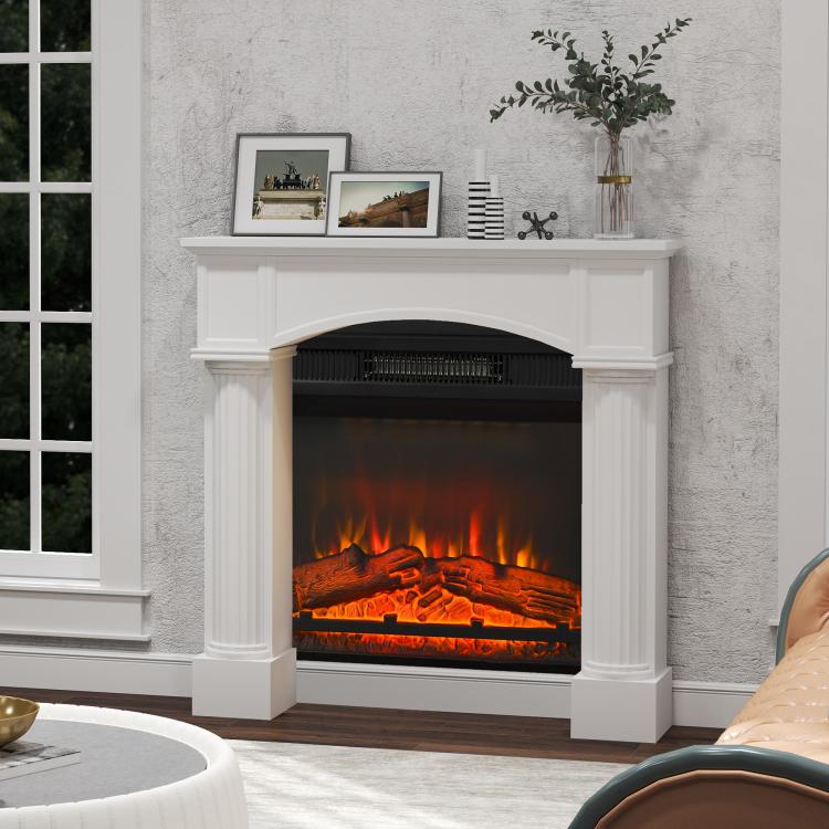 Modern Fireplace Mantel, Freestanding Fireplace Surround for Electric Fireplaces, 43.3 inch W x 39.8 inch H, White