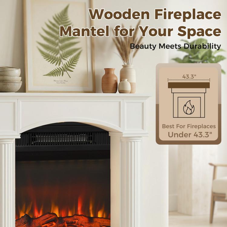 Modern Fireplace Mantel, Freestanding Fireplace Surround for Electric Fireplaces, 43.3 inch W x 39.8 inch H, White