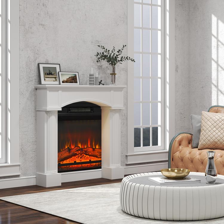 Modern Fireplace Mantel, Freestanding Fireplace Surround for Electric Fireplaces, 43.3 inch W x 39.8 inch H, White
