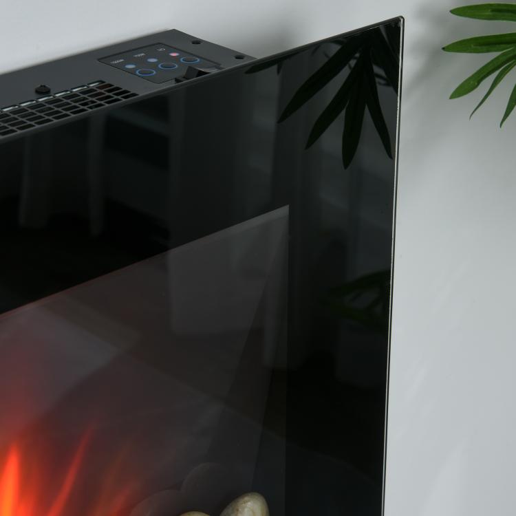 28.5 inch 1450W Electric Wall-Mounted Fireplace with Flame Effect, 7 Color Background Light, Black