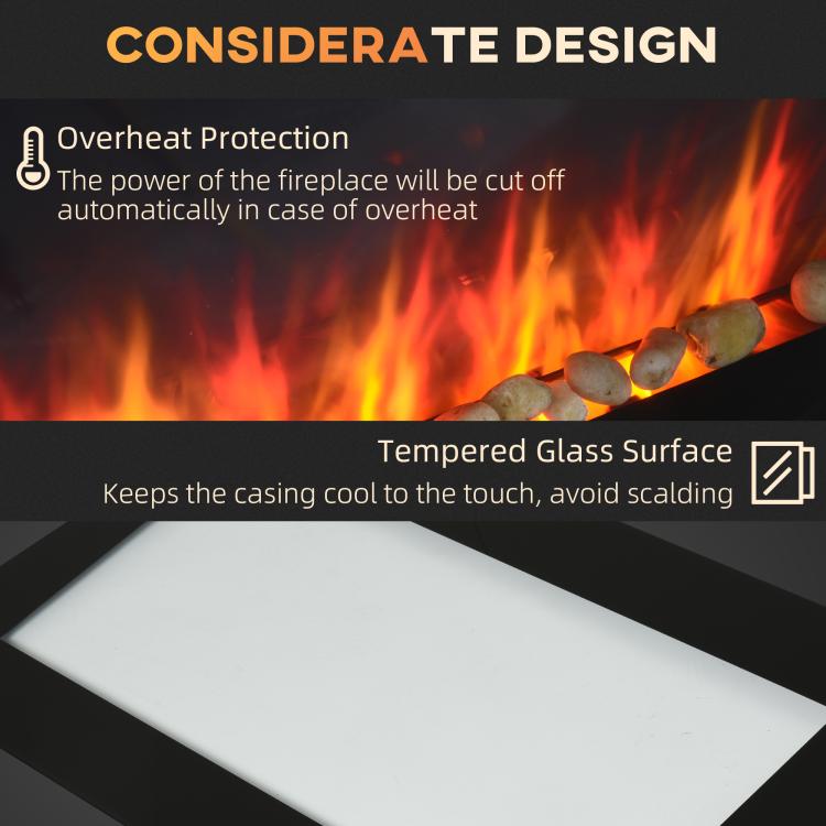 28.5 inch 1450W Electric Wall-Mounted Fireplace with Flame Effect, 7 Color Background Light, Black