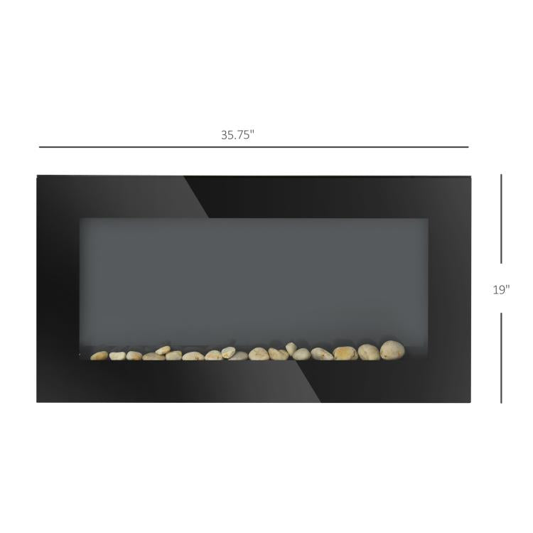 36 inch 1450W Electric Wall-Mounted Fireplace with Flame Effect, 7 Color Background Light and Side Light, Black