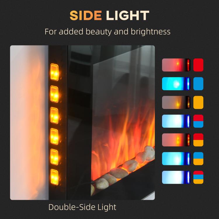 36 inch 1450W Electric Wall-Mounted Fireplace with Flame Effect, 7 Color Background Light and Side Light, Black