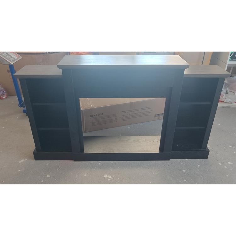 55 inch Fireplace TV Stand for TVs up to 65 inch, Entertainment Center TV Console, RGB LED Strips, 6 Shelves, Black Wood Grain