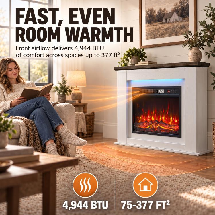40 inch Electric Fireplace with Mantel, LED Strip, Fireplace TV Stand for 55 inch TVs, Adjustable Flame, White