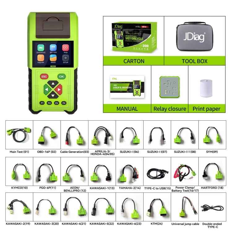 JDiag M200 8V-30V OBD Motorcycles Diagnostic Instrument with Data Printing, Full Version, M200 Full Version