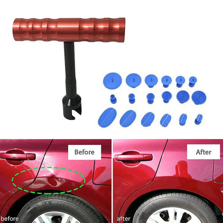 19 in 1 Auto Repair Body Tool Kit Paintless Dent Repair Hail Removal Small Red T Bar Slide Hammer Dent Repair Tool Kit - LYDARZ