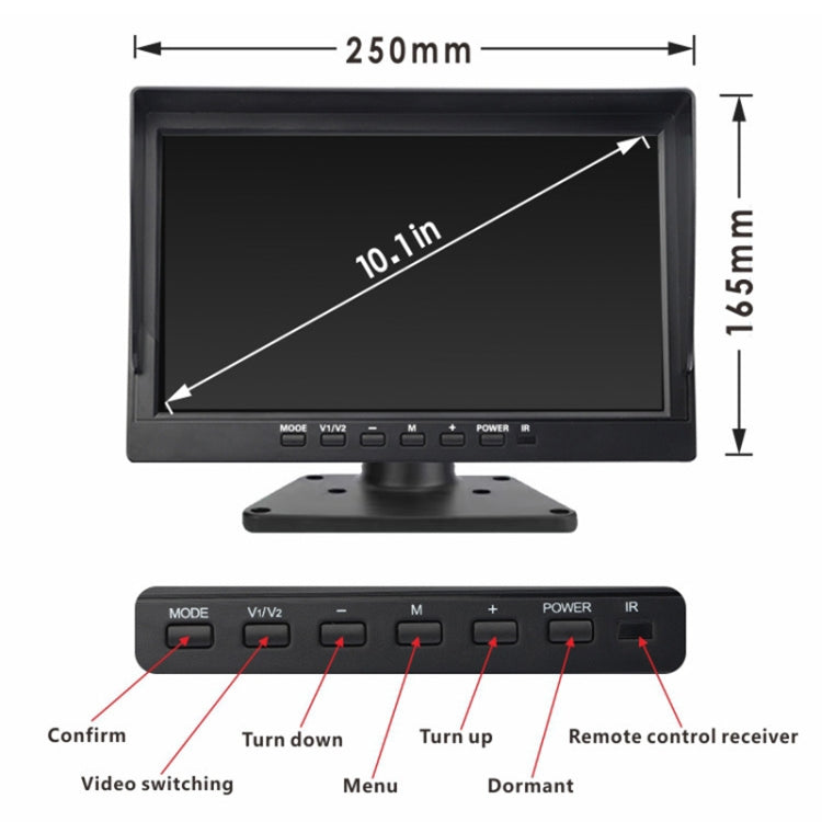 PZ612-4AHD IP67 120 Degree Car AHD 1080P 2 Megapixels 10 inch 4-Way Rearview Mirror Monitor, Night Vision Full Color, with Video Function, PZ612-4AHD