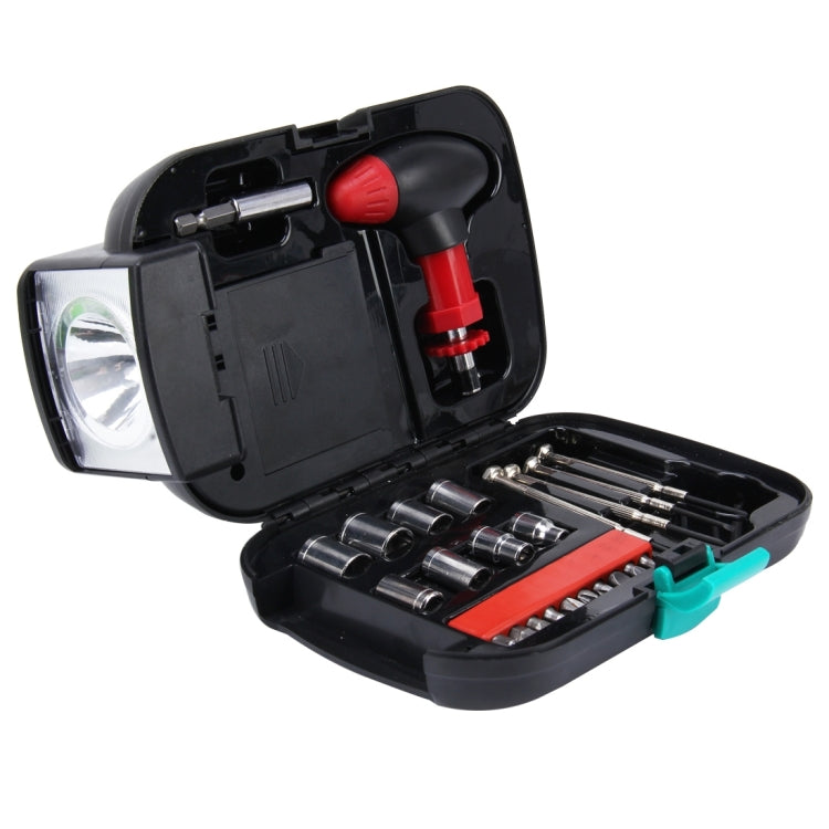 Juego de 24 herramientas con linterna portátil: kit esencial para el hogar, el automóvil y emergencias con linterna.