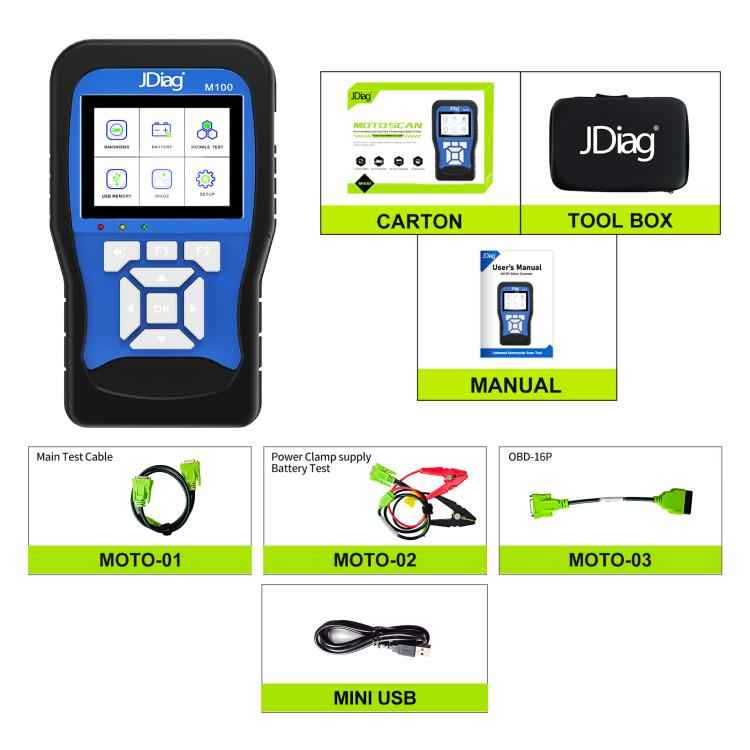 JDiag M100 Motorcycles 2 in1 OBD Scanner Battery Tester, Simplified Version, JDiag M100 Simplified Version