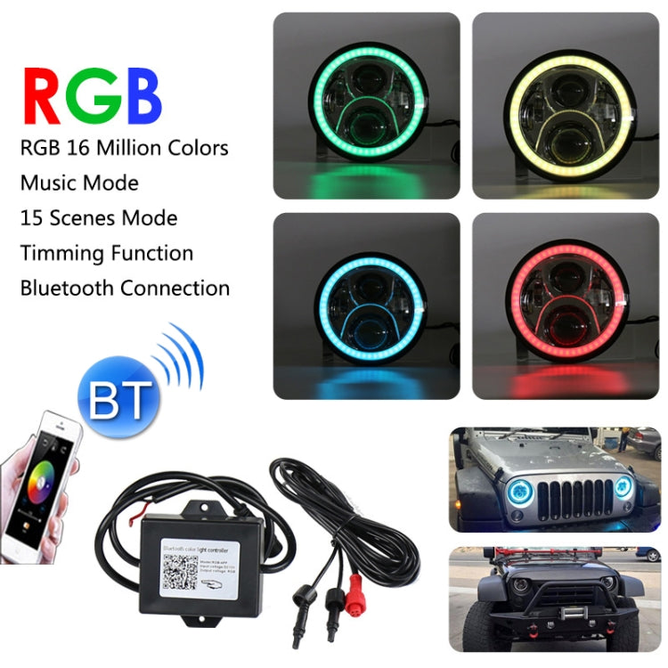 2 PCS 7 inch DC12V 6000K-6500K 50W Car LED Headlight Cree Lamp Beads for Jeep Wrangler / Harley, Support APP + Bluetooth Control, DC12V 6000K-6500K 50W
