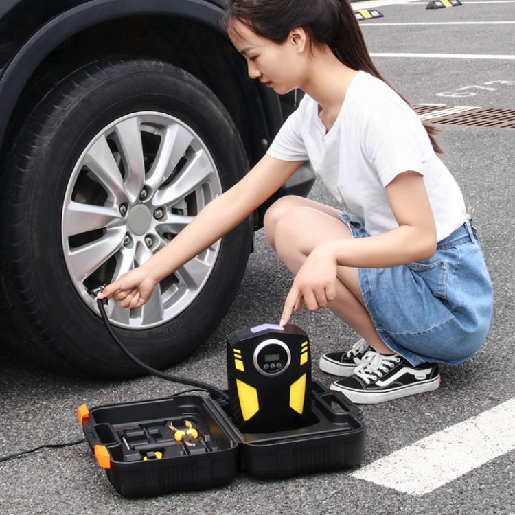 Car 12V Portable Air Pump with Digital Display, Light & Tool Box