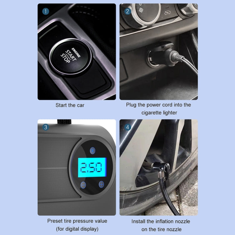 Bomba de aire portátil para neumáticos de coche de 12 V con pantalla digital