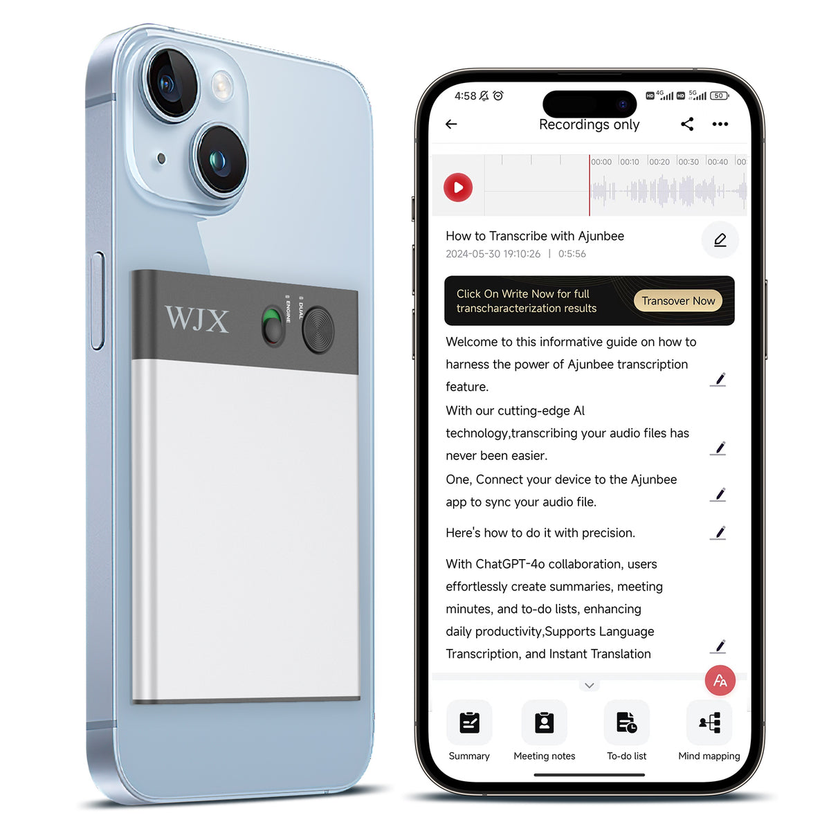 WJX AI Voice Recorder - 150 Languages, 64GB, App-Controlled - LYDARZ