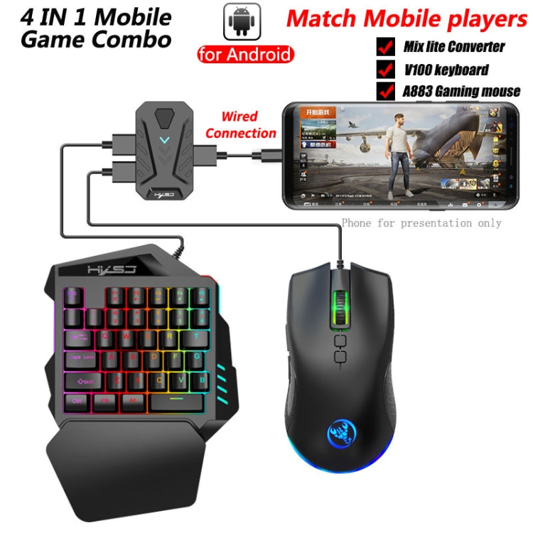 Conjunto convertidor de teclado y ratón HXSJ P8+V100+J900 con teclado de una mano y ratón de programación para juegos