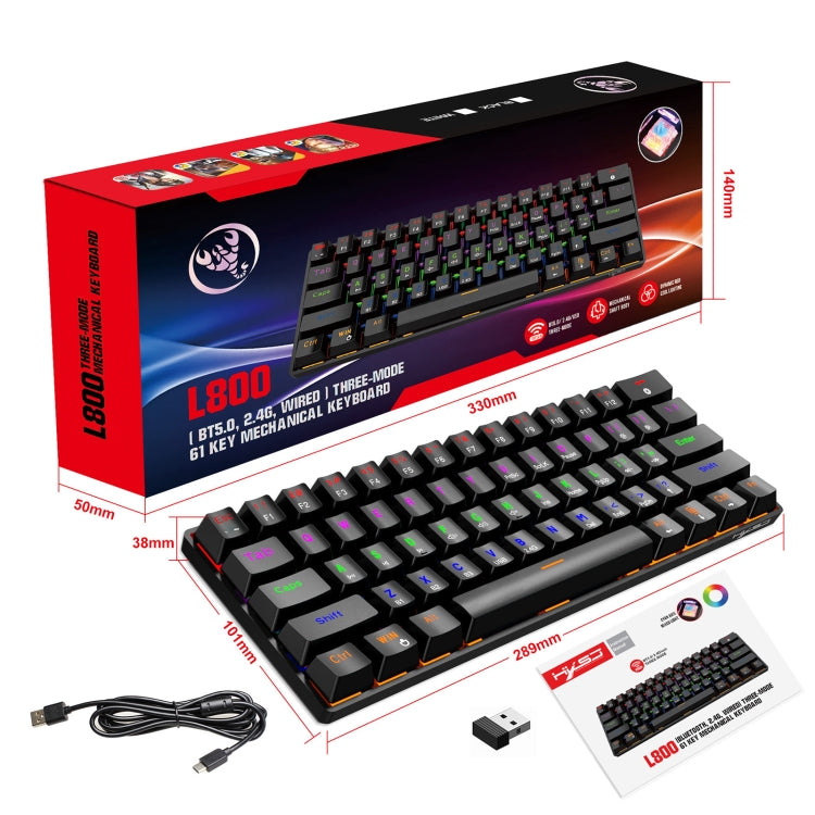 HXSJ L800 61 Tasten Bluetooth 5.0 / 2.4G Wireless / Typ-C Kabelgebundene mechanische Tastatur mit drei Modi