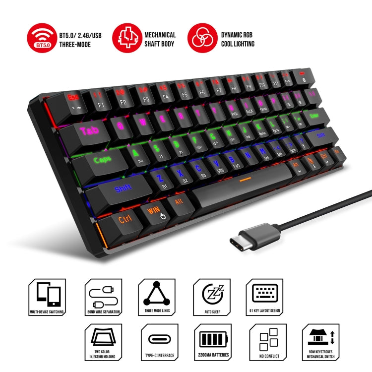 HXSJ L800 61 Tasten Bluetooth 5.0 / 2.4G Wireless / Typ-C Kabelgebundene mechanische Tastatur mit drei Modi