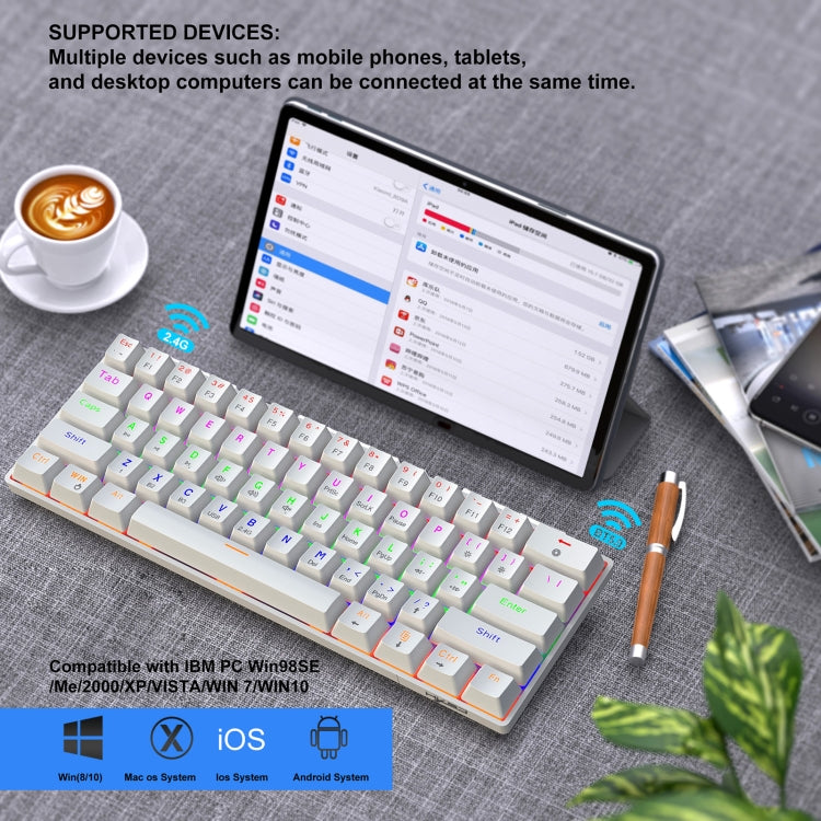 HXSJ L800 Mechanical Keyboard - 61 Keys Bluetooth 5.0, 2.4G Wireless & Type-C Wired Modes