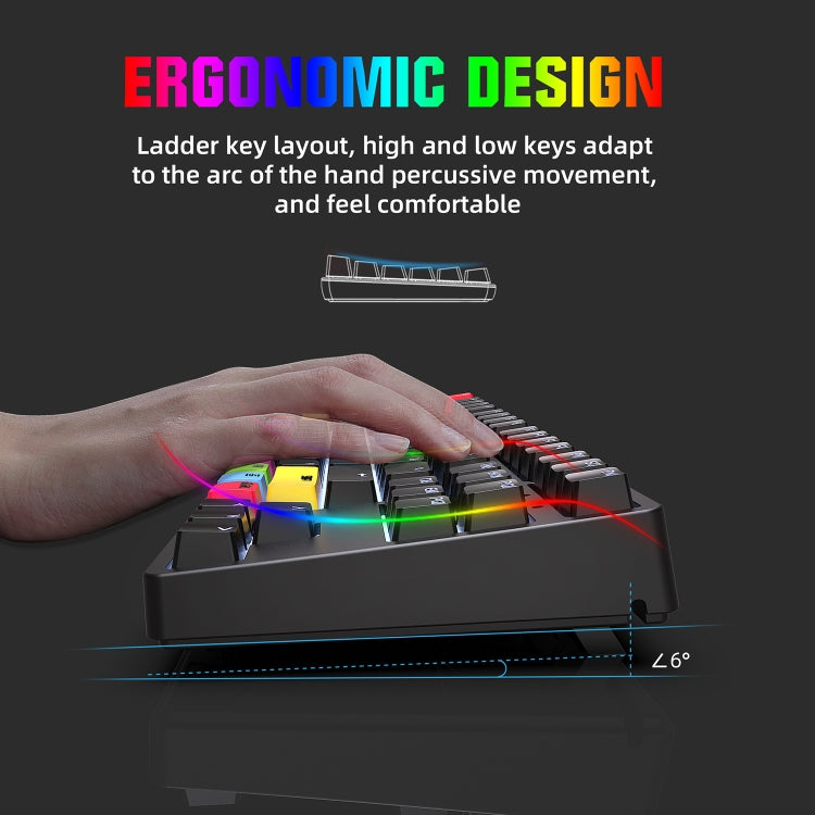 HXSJ L600 87 Tasten USB-C / Typ-C Kabelgebundene mechanische Tastatur mit rotem Schaft und cooler Hintergrundbeleuchtung