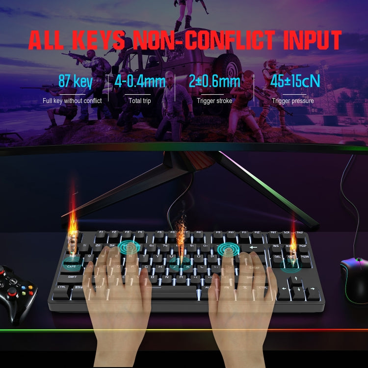 HXSJ L600 87 Tasten USB-C / Typ-C Kabelgebundene mechanische Tastatur mit rotem Schaft und cooler Hintergrundbeleuchtung
