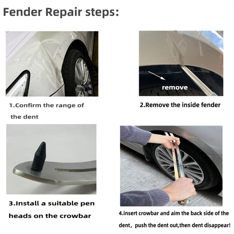 N8 10 in 1 Car Paintless Dent Removal Fender Damage Repair Puller Lifter Arc Crowbar Tools Hook Rods kit - LYDARZ