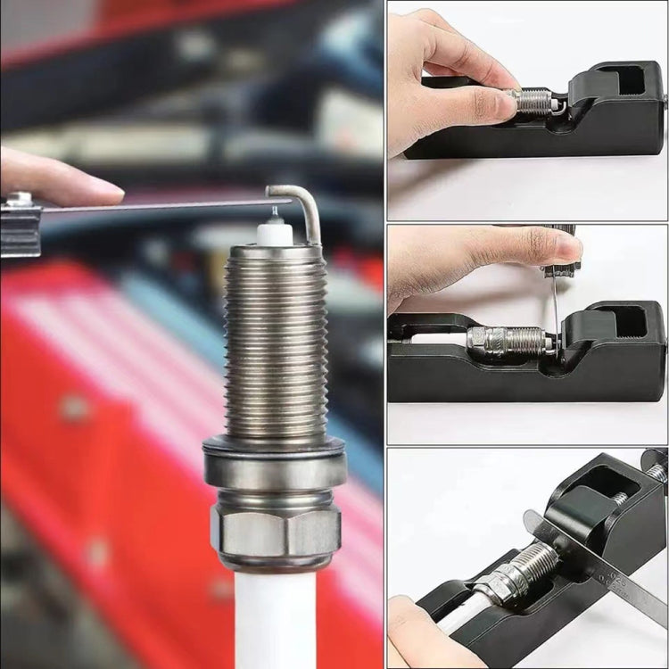 Herramienta universal para medir la distancia entre bujías de coche con calibre de espesores para bujías de 10 mm, 12 mm, 14 mm y 16 mm.