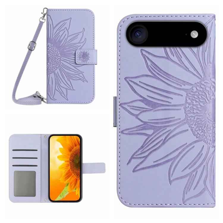 Skin Feel Sun Flower Embossed Flip Leather Phone Case with Lanyard