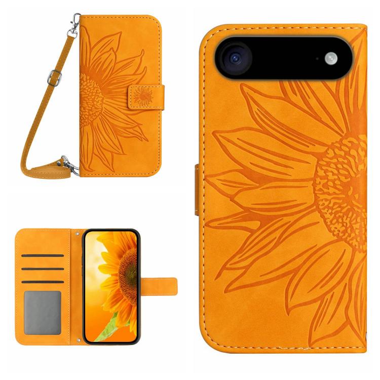 Skin Feel Sun Flower Embossed Flip Leather Phone Case with Lanyard