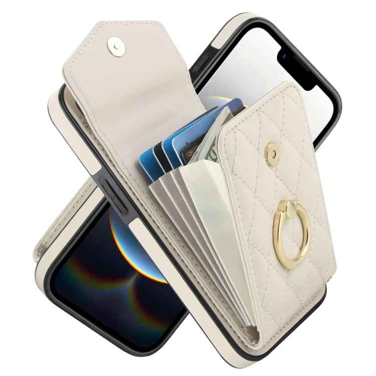Rhombic Texture Card Bag Phone Case with Long Lanyard