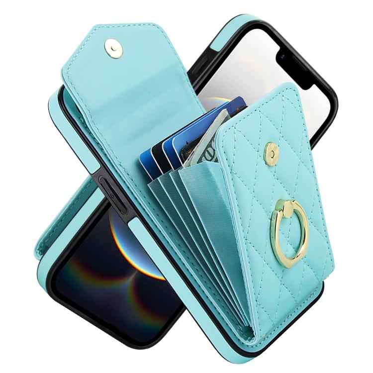 Rhombic Texture Card Bag Phone Case with Long Lanyard