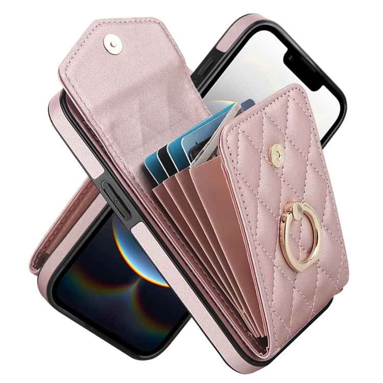 Rhombic Texture Card Bag Phone Case with Long Lanyard