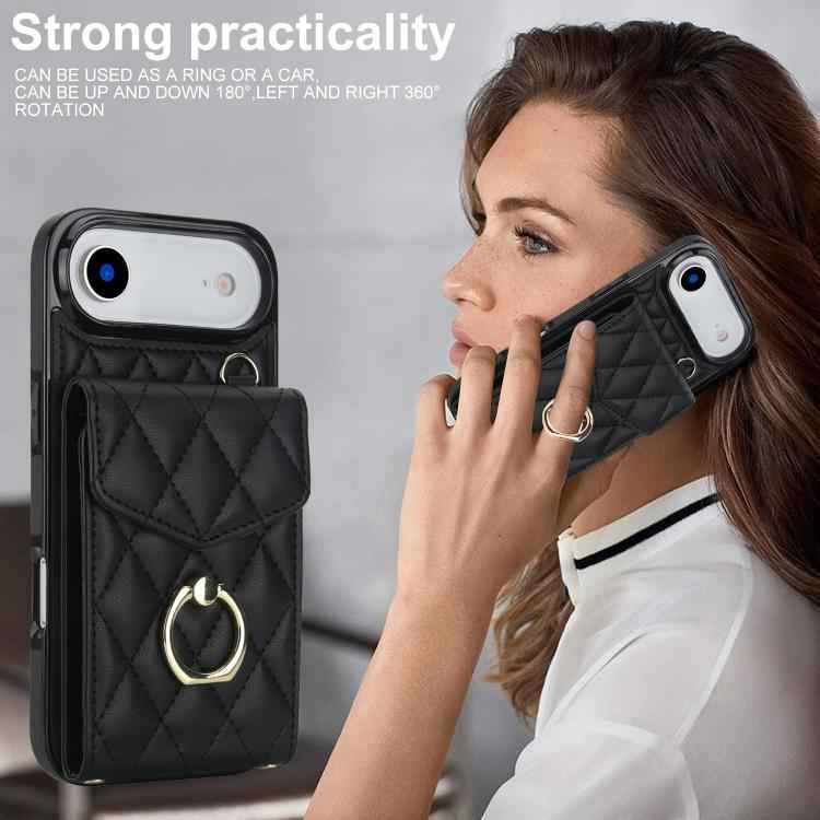 Rhombic Texture Card Bag Phone Case with Long Lanyard