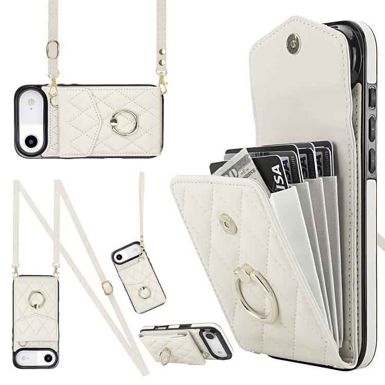 Rhombic Texture Card Bag Phone Case with Long Lanyard