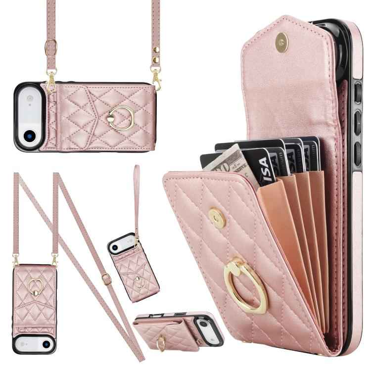 Rhombic Texture Card Bag Phone Case with Long Lanyard
