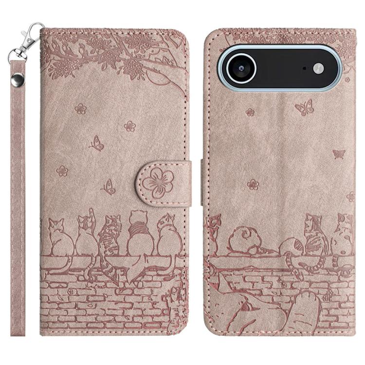 Cat Embossing Pattern Leather Phone Case with Lanyard