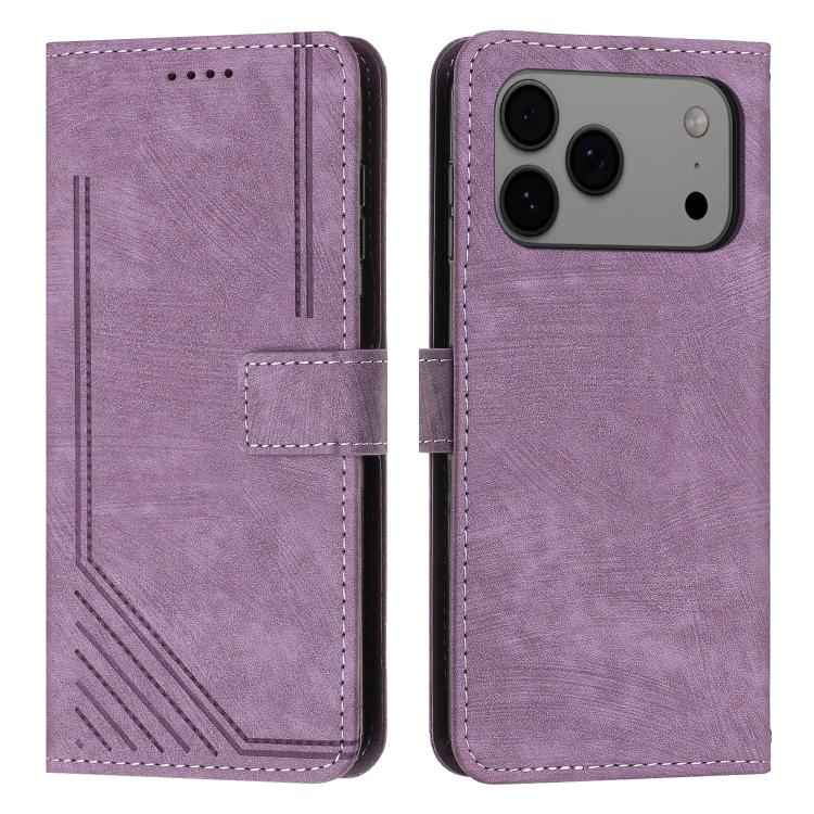 Skin Feel Stripe Pattern Leather Phone Case with Lanyard