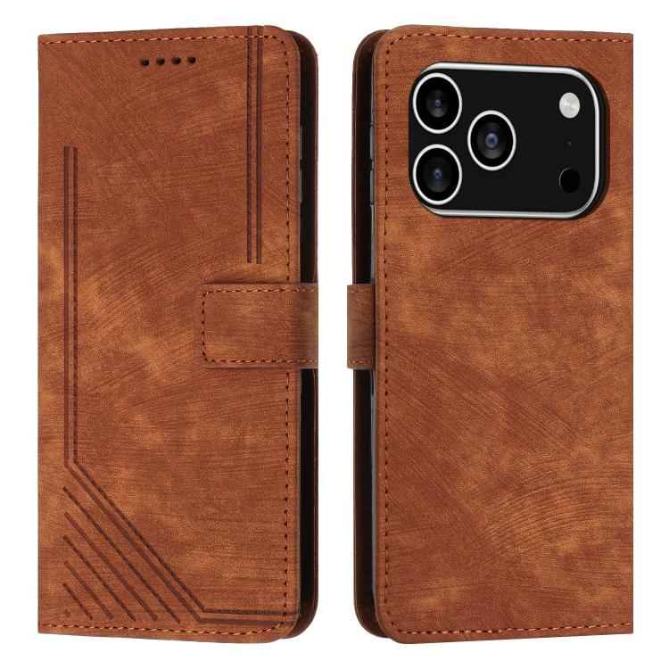 Skin Feel Stripe Pattern Leather Phone Case with Lanyard