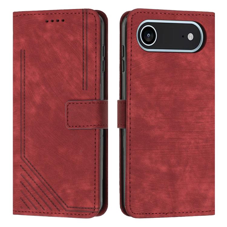 Skin Feel Stripe Pattern Leather Phone Case with Lanyard